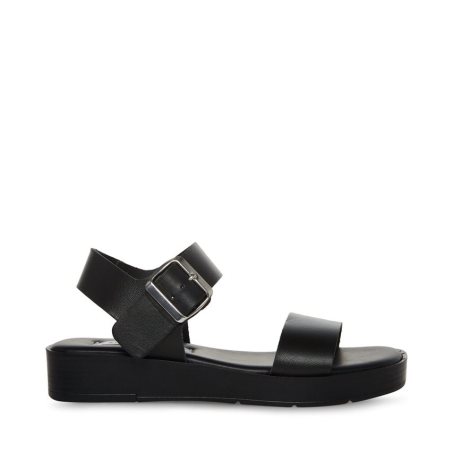 Black Steve Madden Keenan Leather Women's Platform Sandals | PH 0519YOW